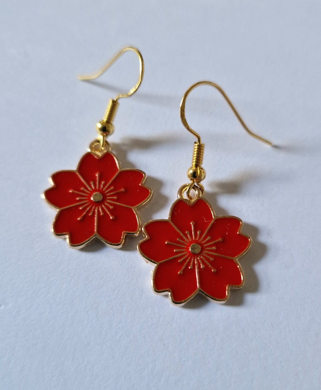 Enamel sakura flower drop earrings in a choice of colours, spring, summer, gift