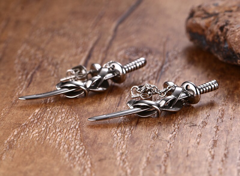Titanium Steel Personality Punk Fashion Trend Men’s Sword Style Earrings A Pair