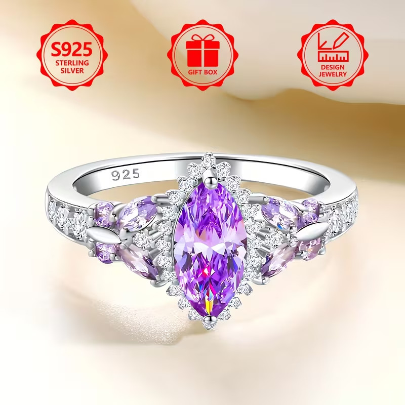 Beautiful Amethyst & Cubic Zirconia .925 Ring, Size 10. FREE SHIP IN THE USA!