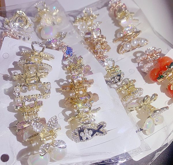 10PCS Mini Pearl Hair Claw Shiny CZ Claw Clip Sparkling Dainty Hair Accessory