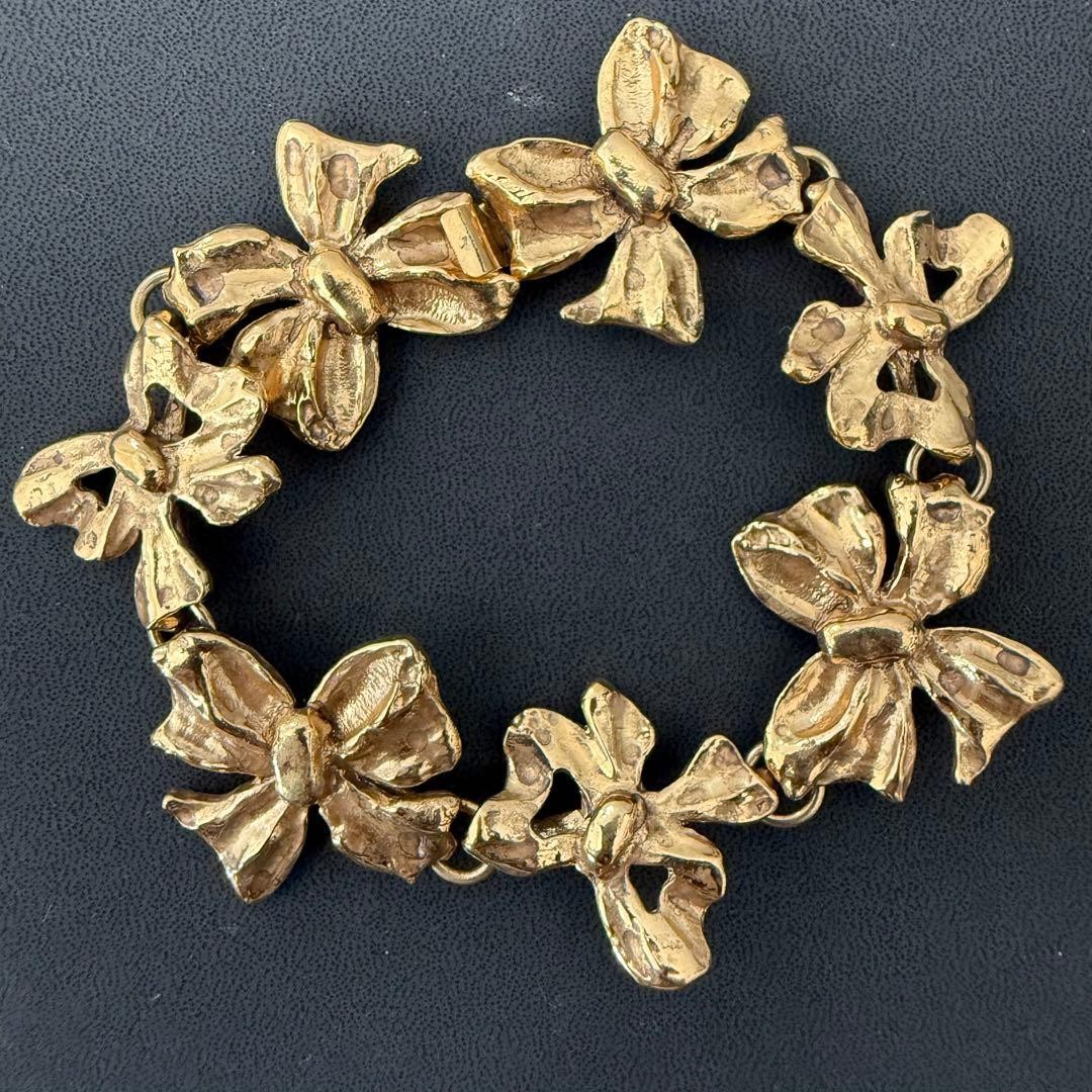 Yves Saint Laurent Vintage Ribbon Motif Bracelet Yellow Gold Women’s Jewelry JPN