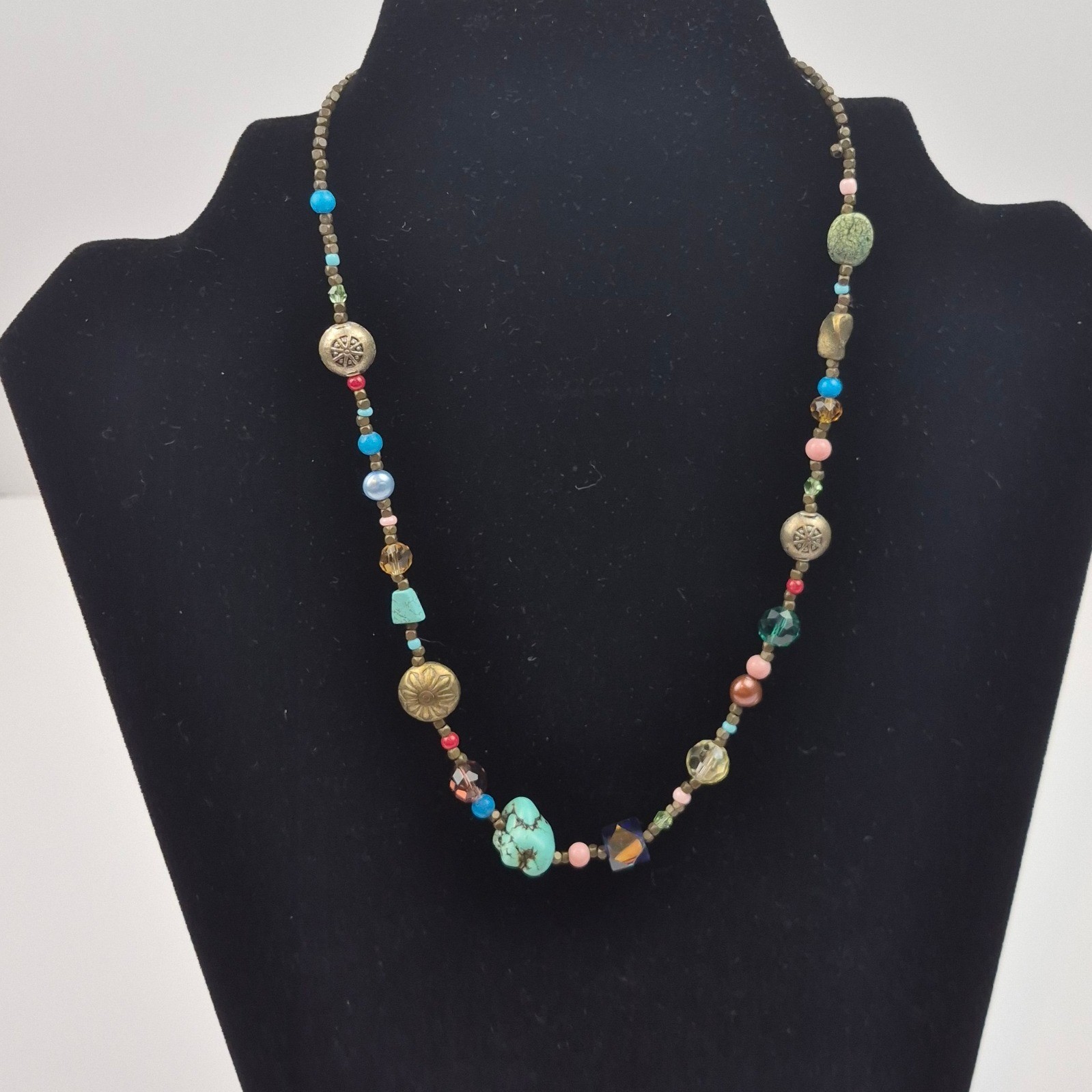 Boho Beaded Necklace 16-19″ Colorful Statement Jewelry Faux Turquoise Layering