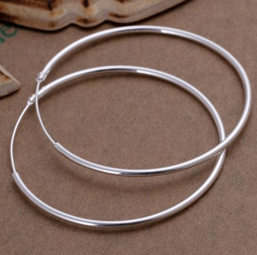 2Pcs Women 925 Sterling Silver Plated Round Hoop Endless Vogue Earrings 8mm-60mm