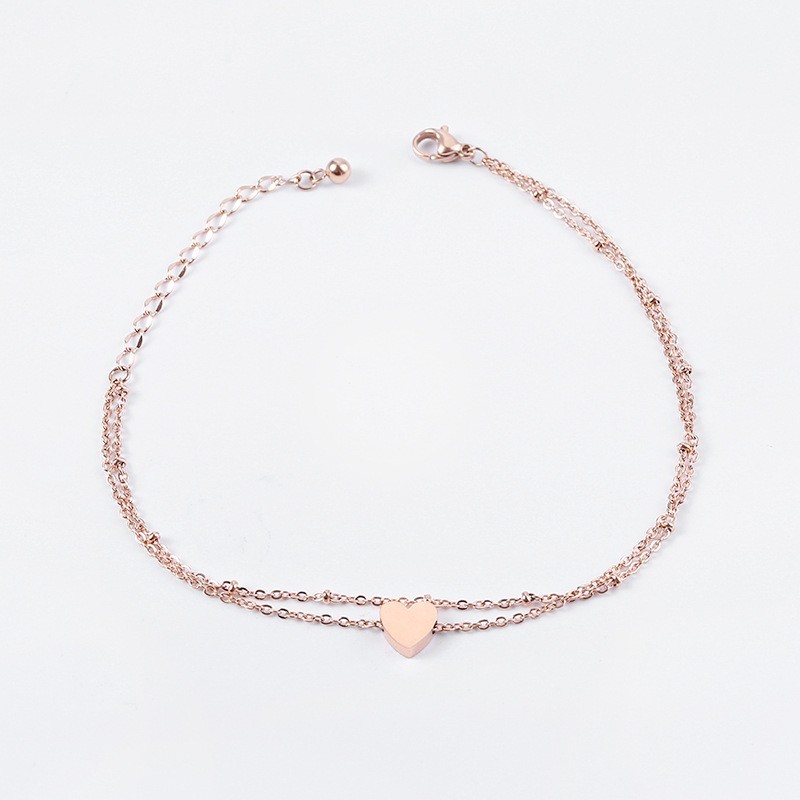 Women 8+2″ Stainless Steel Rose Gold Silver Heart Beads Anklet Chain Gift PE14