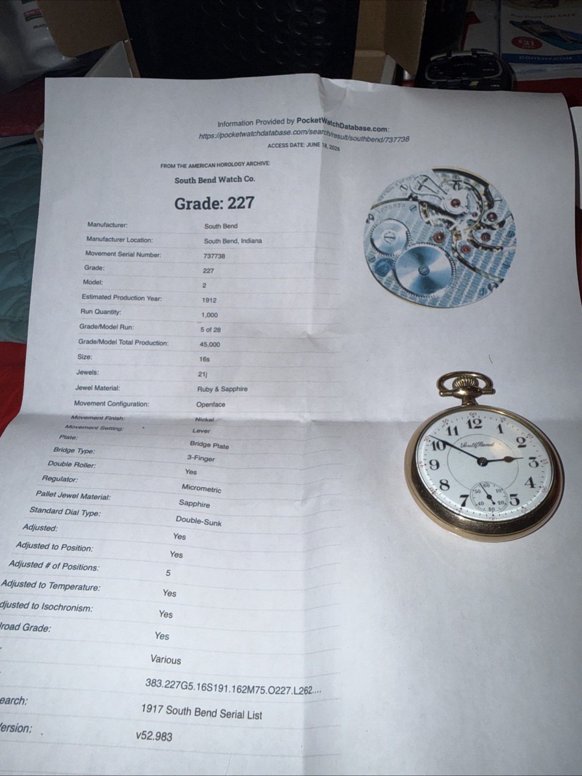 Antique 1922 South Bend Grade 227 21 Jewel Railroad 16s Pocket Watch GF Panama