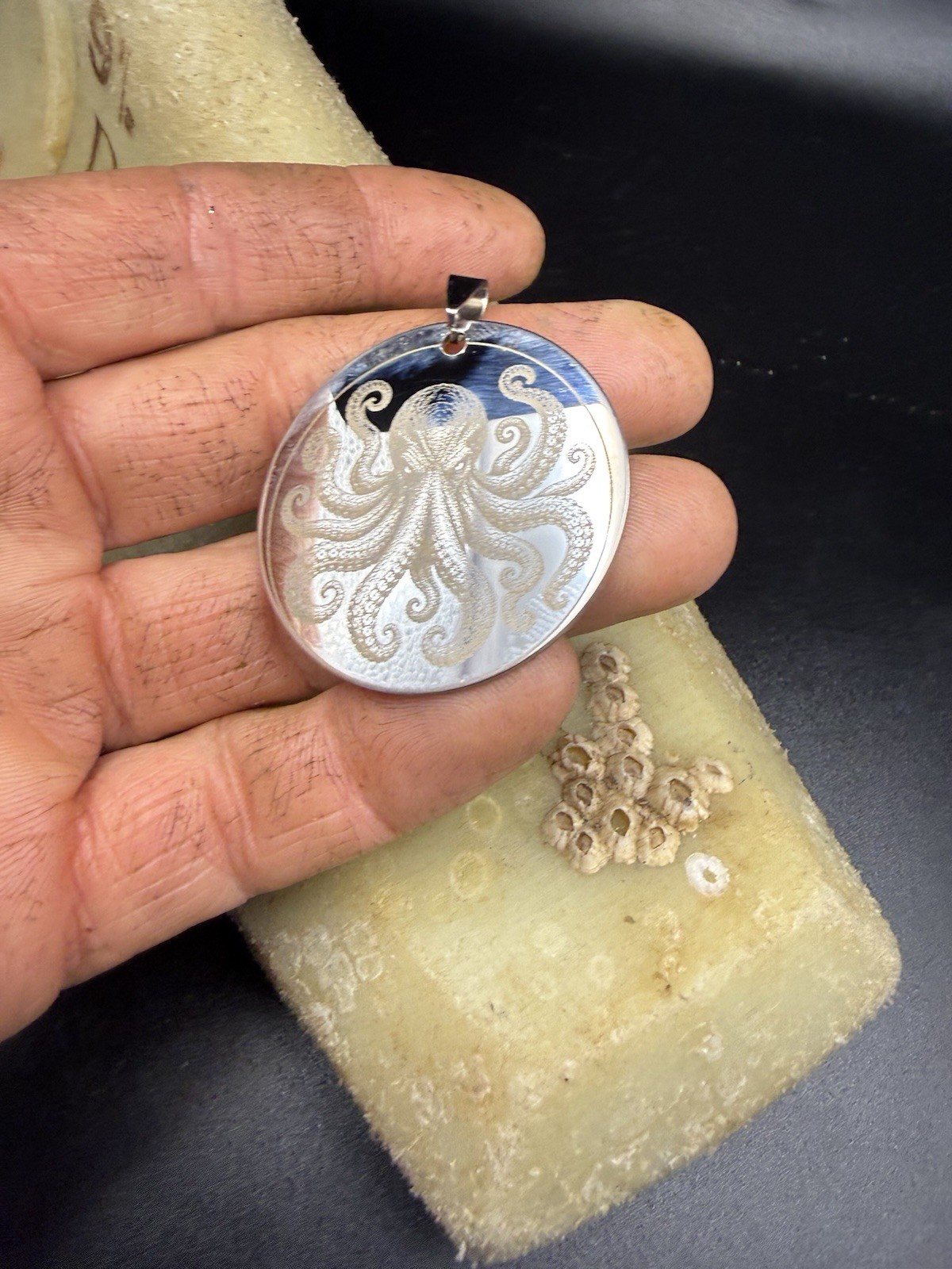 🐙 Stainless Steel Octopus Pendant – Laser Engraved –