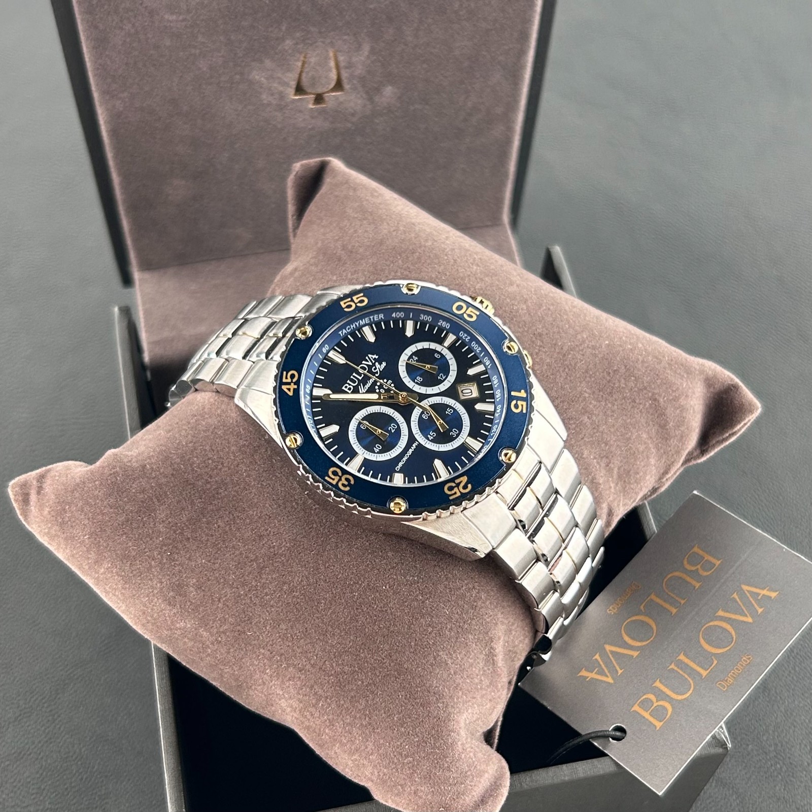 Bulova Men’s Marine Star 98B400 Blue Dial Two-Tone Chronograph Quartz Watch
