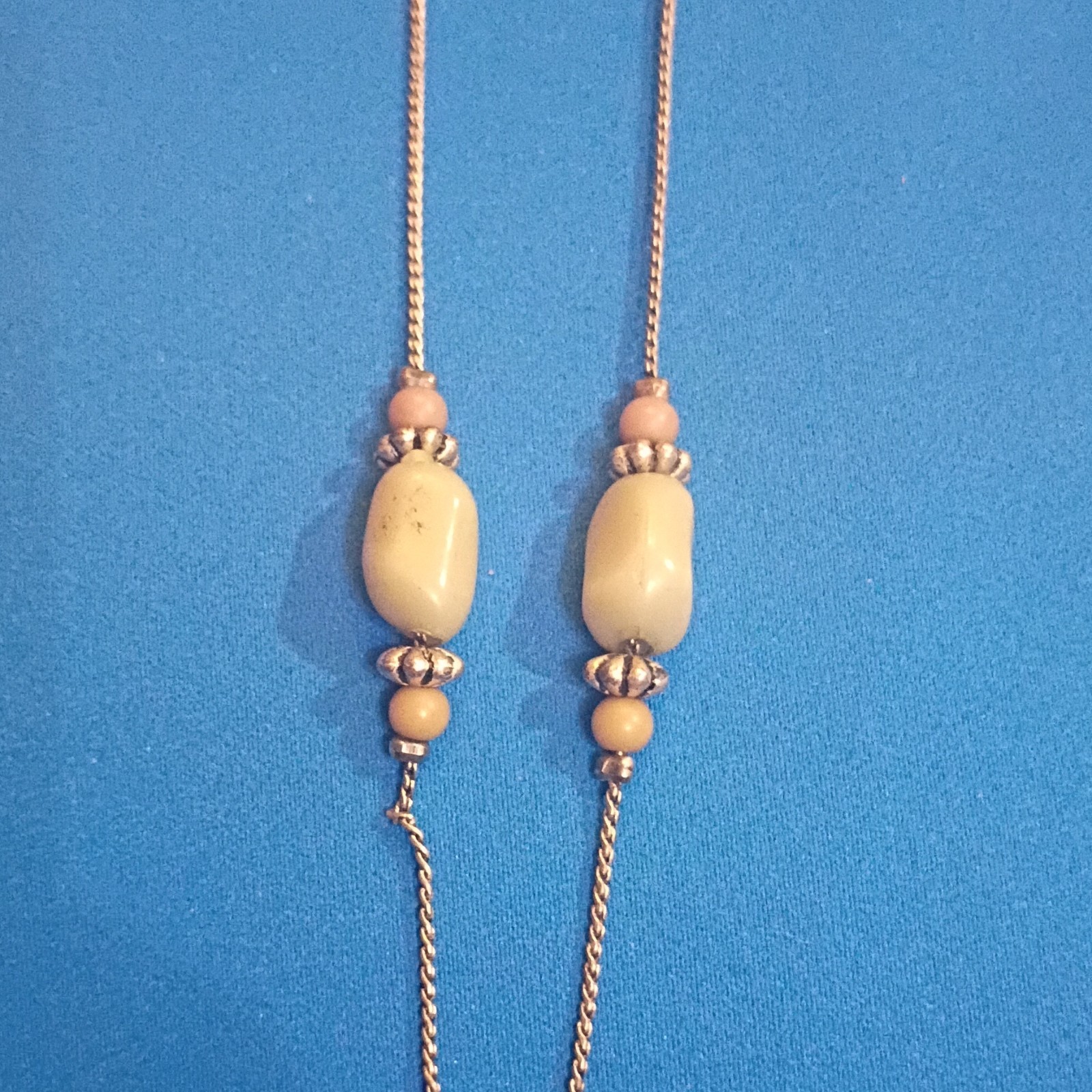 Gold Tone Snake Chain Beaded Round Charm Pendant Necklace Spring Ring Boho