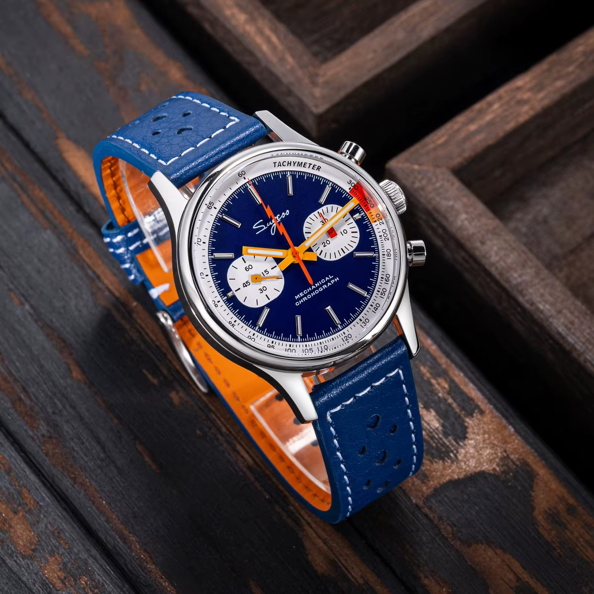 Sugess Chrono Heritage Blue Panda S387.03.J 40mm Mechanical Chronograph Watch