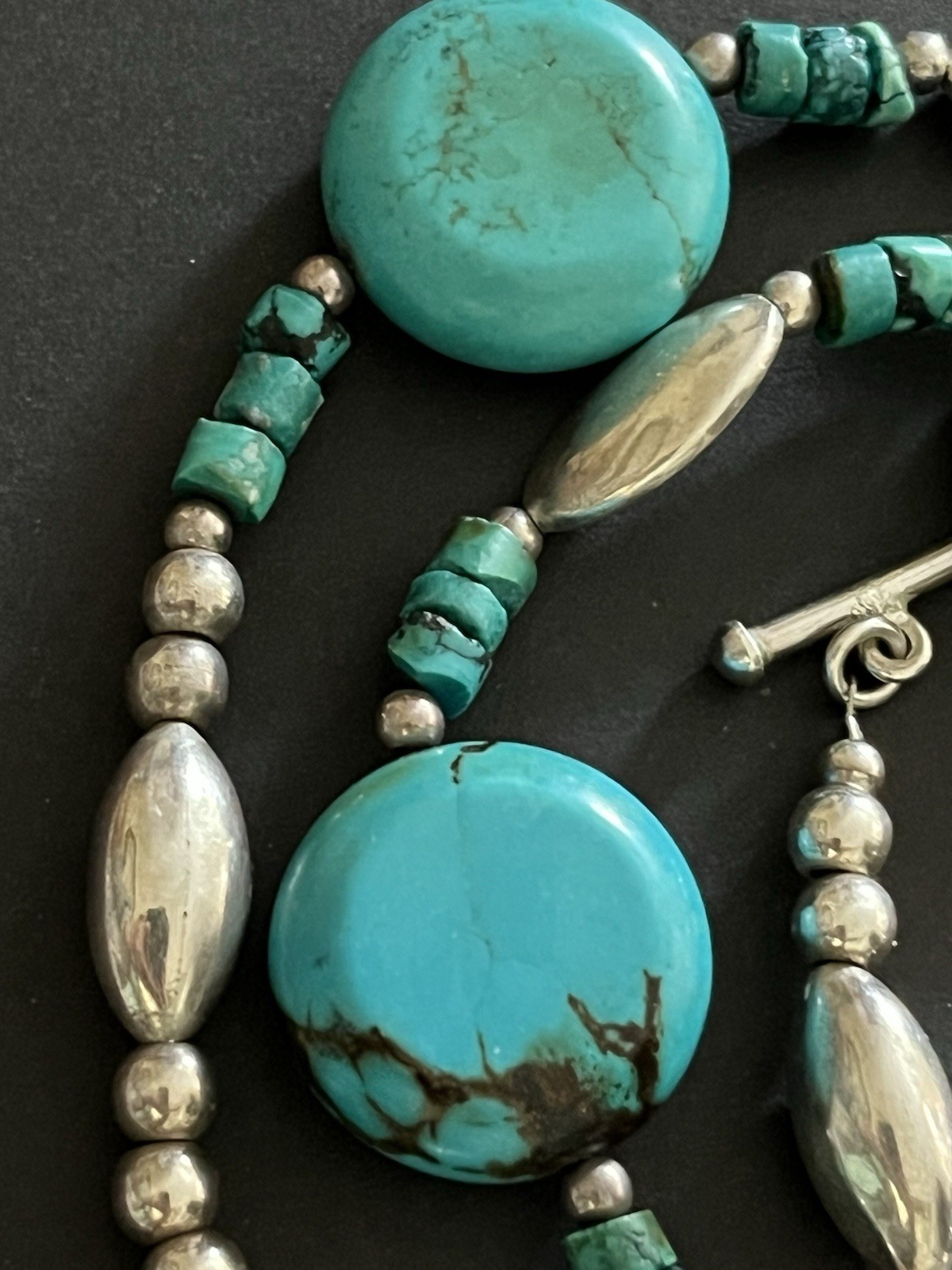 Sterling Silver Turquoise Necklace Gemstone Statement Boho Ethnic Artisan 925
