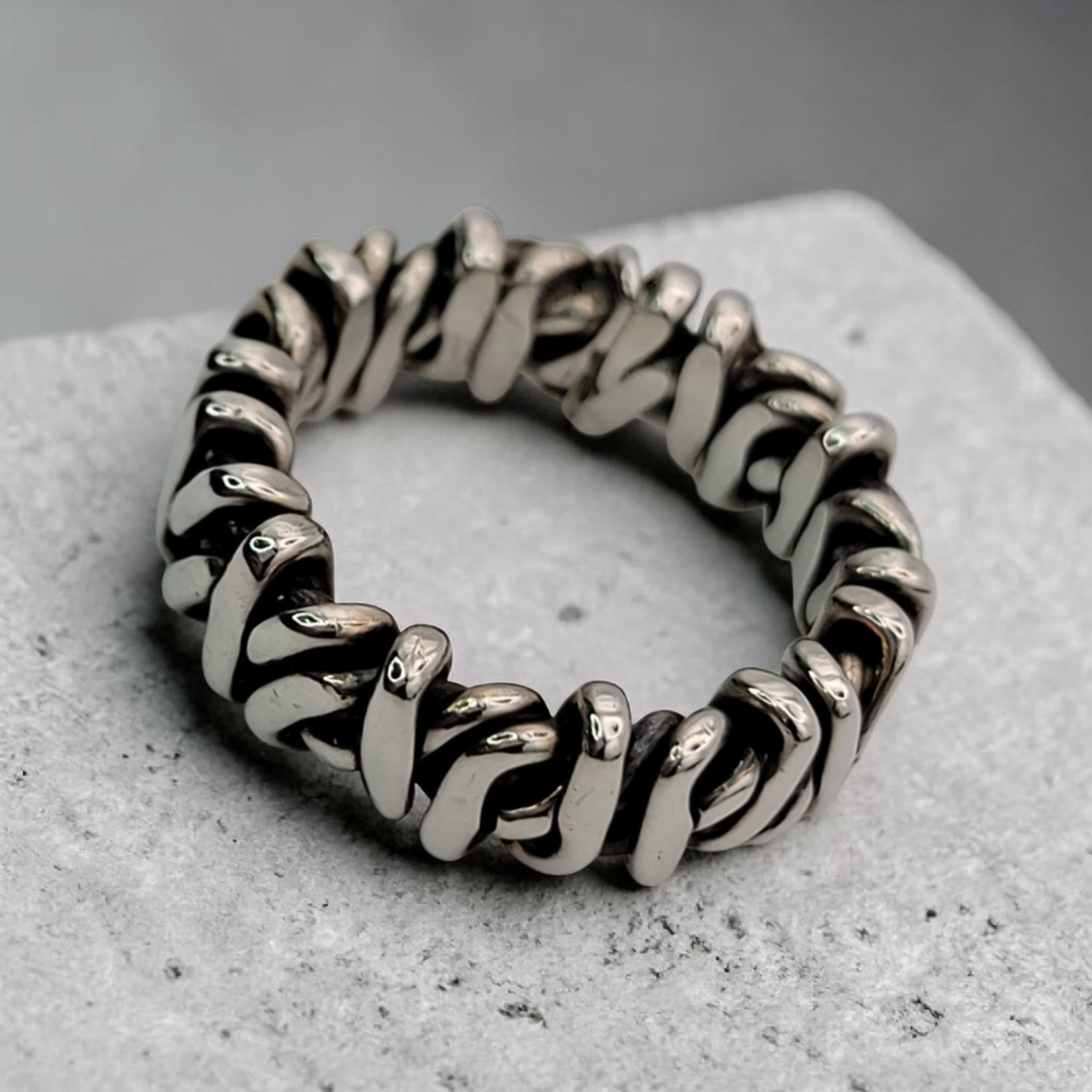 925 Sterling Silver Brutalist Woven Knot Band Ring 8.45g 7mm Size 7 Pendant