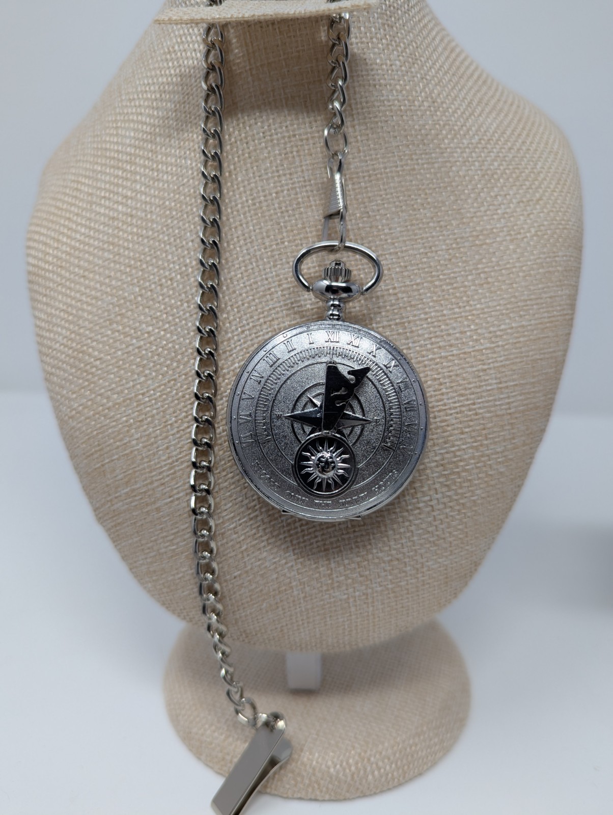 Strada Genoa Pocket Watch Compass Dial Roman Numerals w/ Chain New In Box Quartz