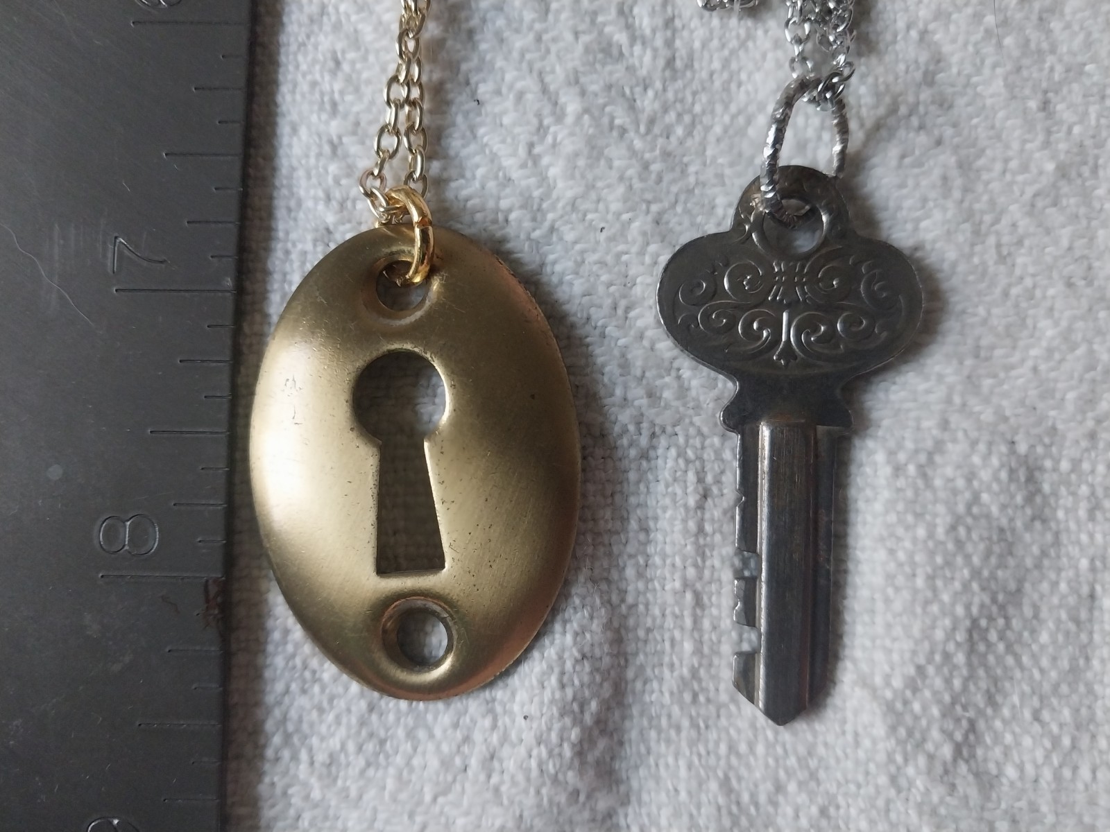 Gold & Silver Tone Key & Keyhole Pendant Necklace Set #12