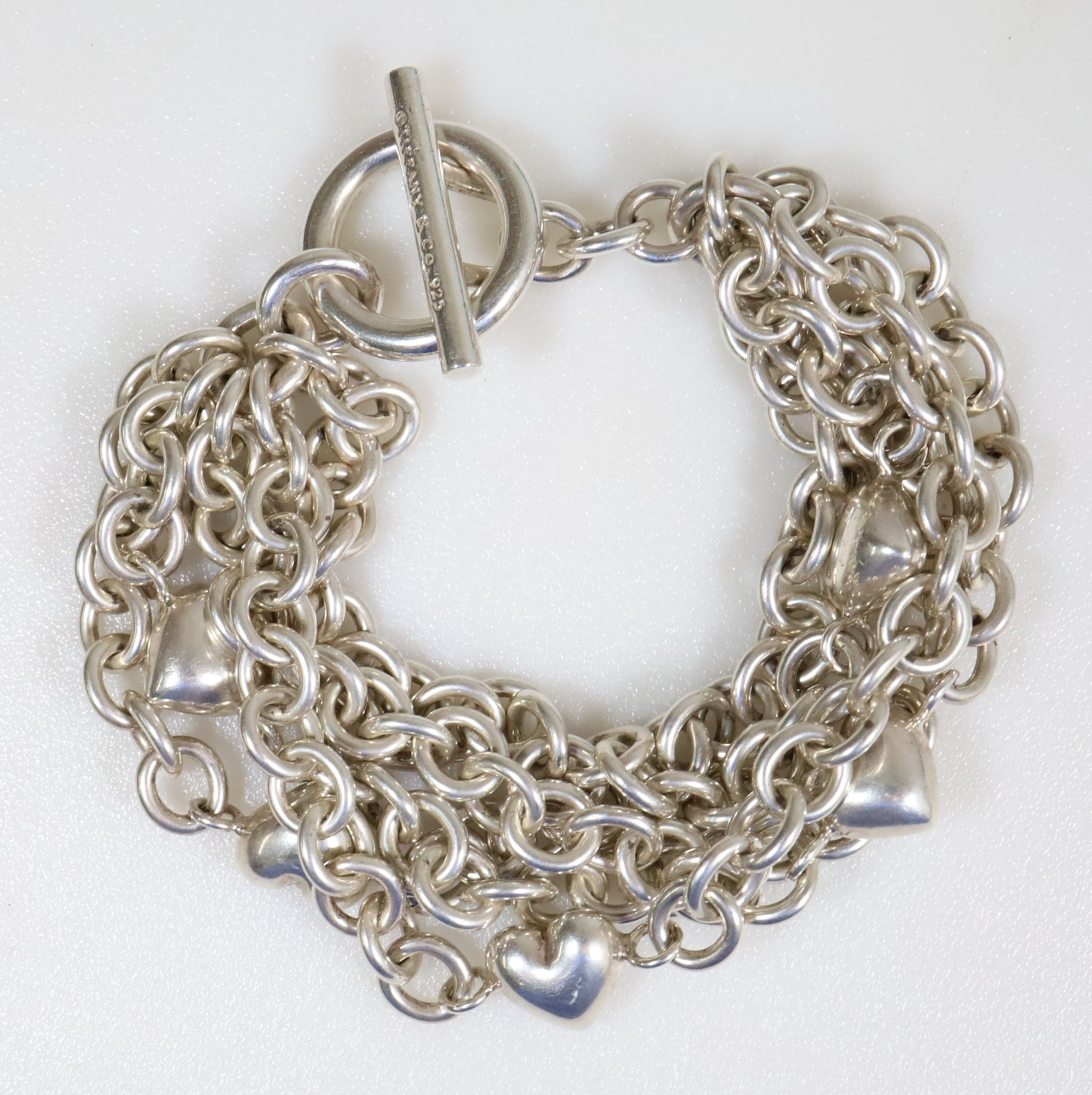 Authentic Vintage Tiffany & Co. 925 Silver Heart Multi-Strand Bracelet 17.5 cm.