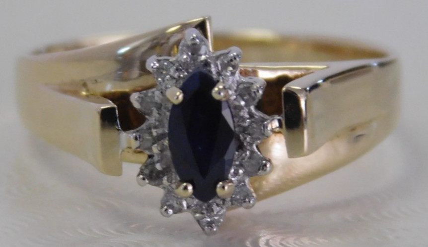 NEW Ladies 10K Yellow Gold Genuine Sapphire & Diamond Ring Sz 6 1/2, 3 grams