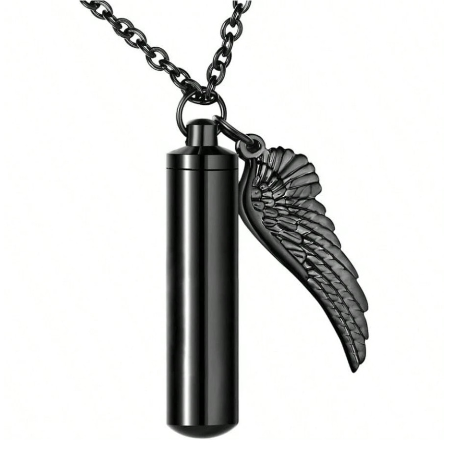 CREMATION URN Necklaces with Wing – Ash, Perfume, Oil Holder – Stainless Steel