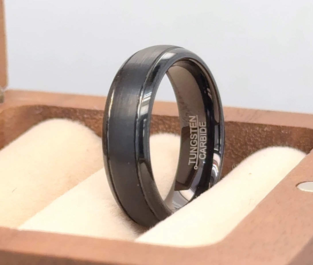 Gift For Girlfriend 6mm Black Plated Tungsten Band Stackable Promise Ring
