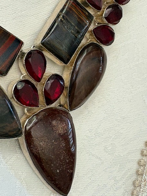 Artisan Silver Plated Multi‑Stone Teardrop Statement Necklace 13.5–17″