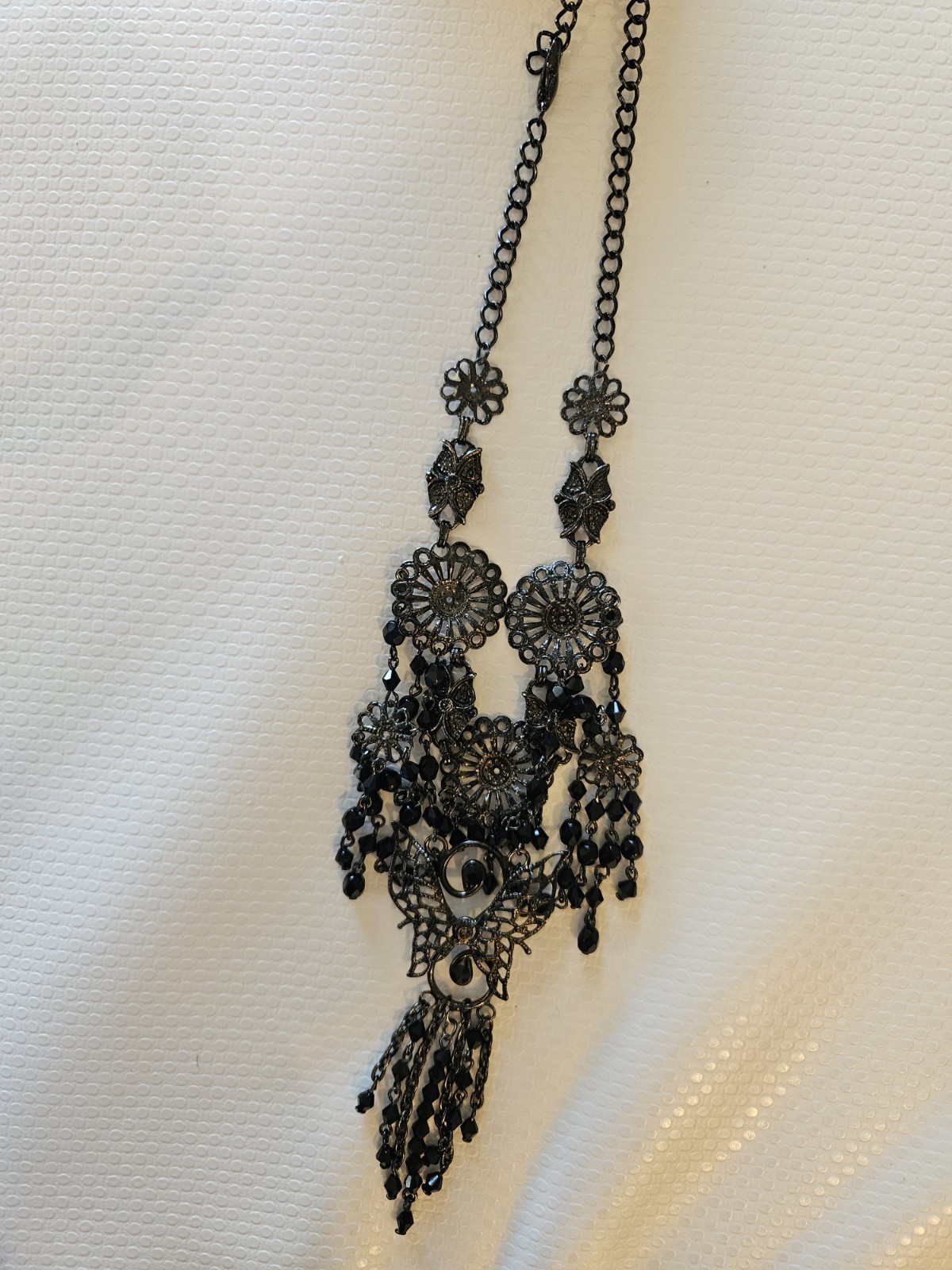 Black Beaded Chock Necklace Vintage Moulin Burlesque Masquerade Prom Goth