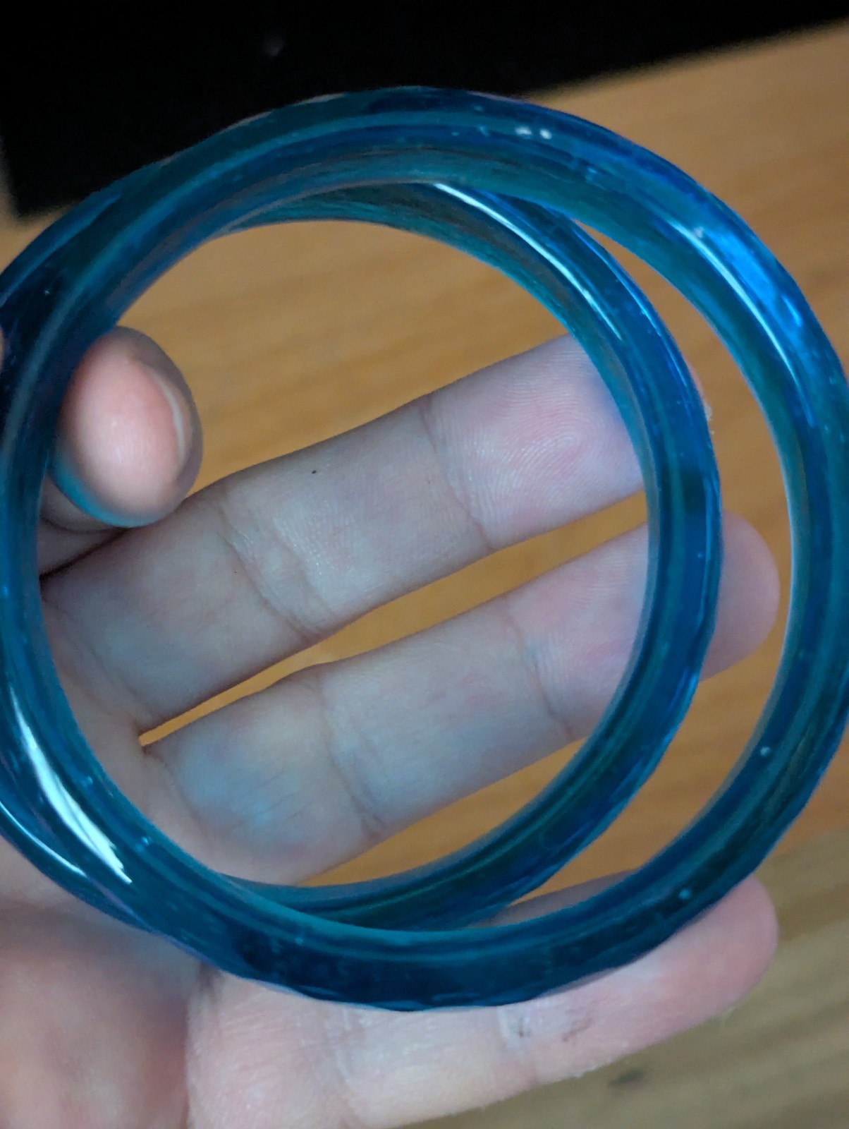 Blue Polished Hydroglass Topaz Bracelet Bangle 61mm (single one)