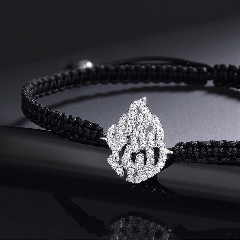 Real Round Moissanite Adjustable Braided-Rope Bracelet Chain 925 Sterling Silver