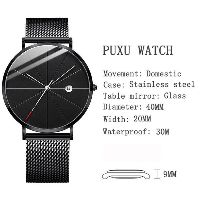 Ultra Casual Men’s Thin Quartz Analog Wrist Watch with Stainless Steel Mesh Band