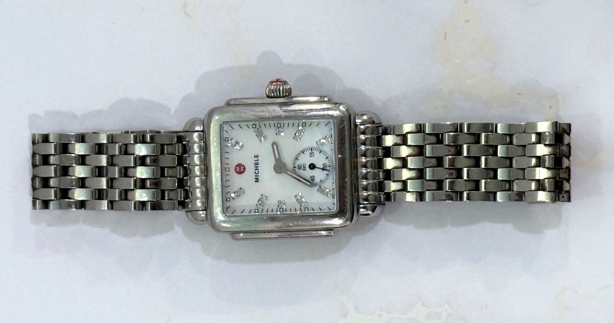 Michele watch for woman. Deco Mid Diamond Dial Bracelet Watch, 28mm x 30mm