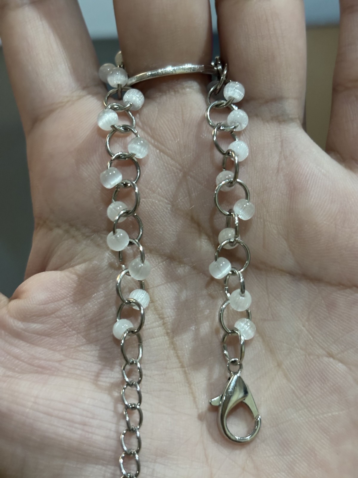 LUMÉA Handmade Cat Eye Glass Bead Bracelet – Moon Pearl White