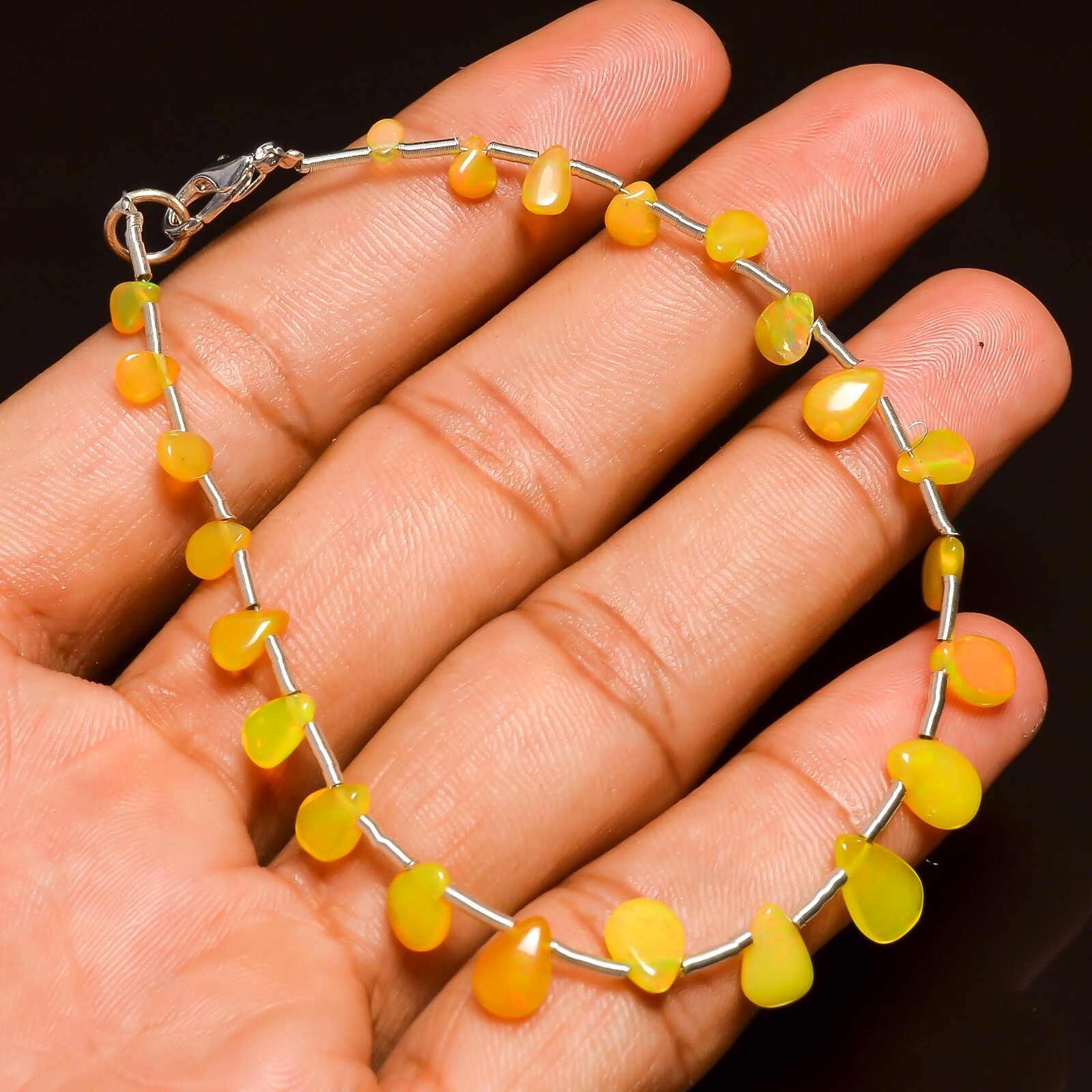 14.5 Ct. 100% Natural Yellow Ethiopian Opal Pear Smooth Beads Bracelet 8″ A-5048