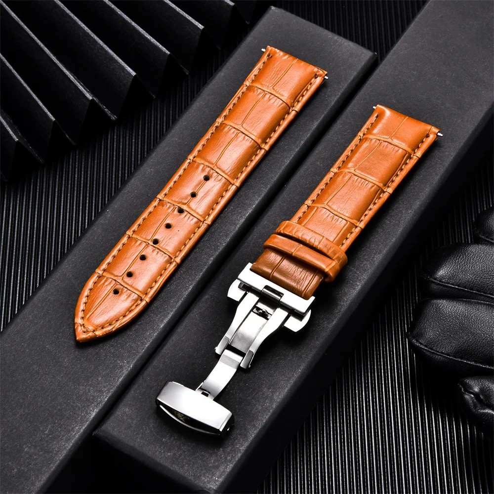 Genuine Calfskin Leather Watch Band 18mm 20mm 22mm 24mm Butterfly Buckle Strap