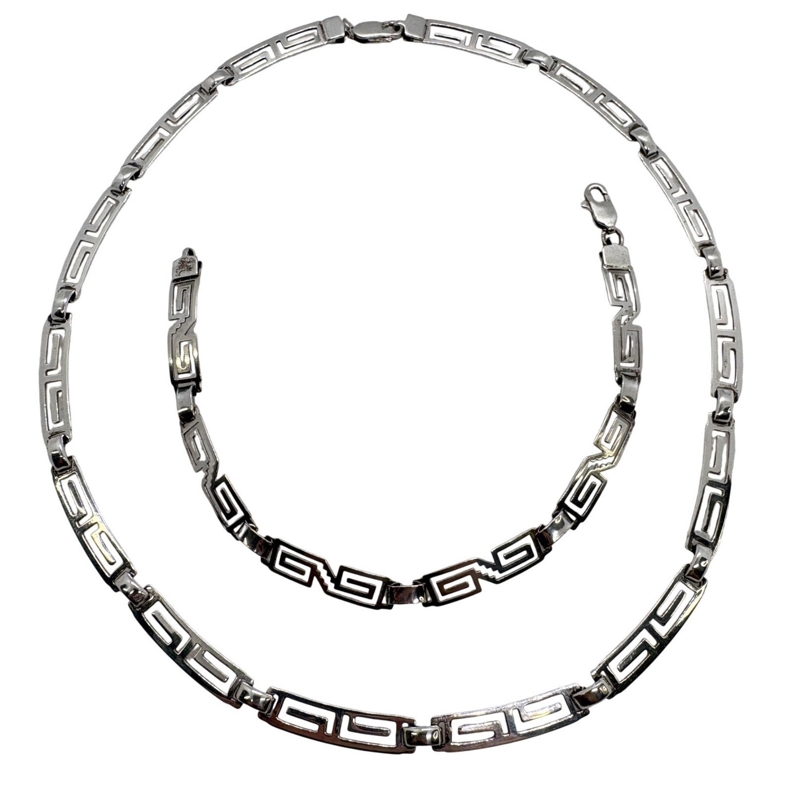 Vintage Mexico Sterling Silver Greek Key Meander Necklace Bracelet Set MR163 925