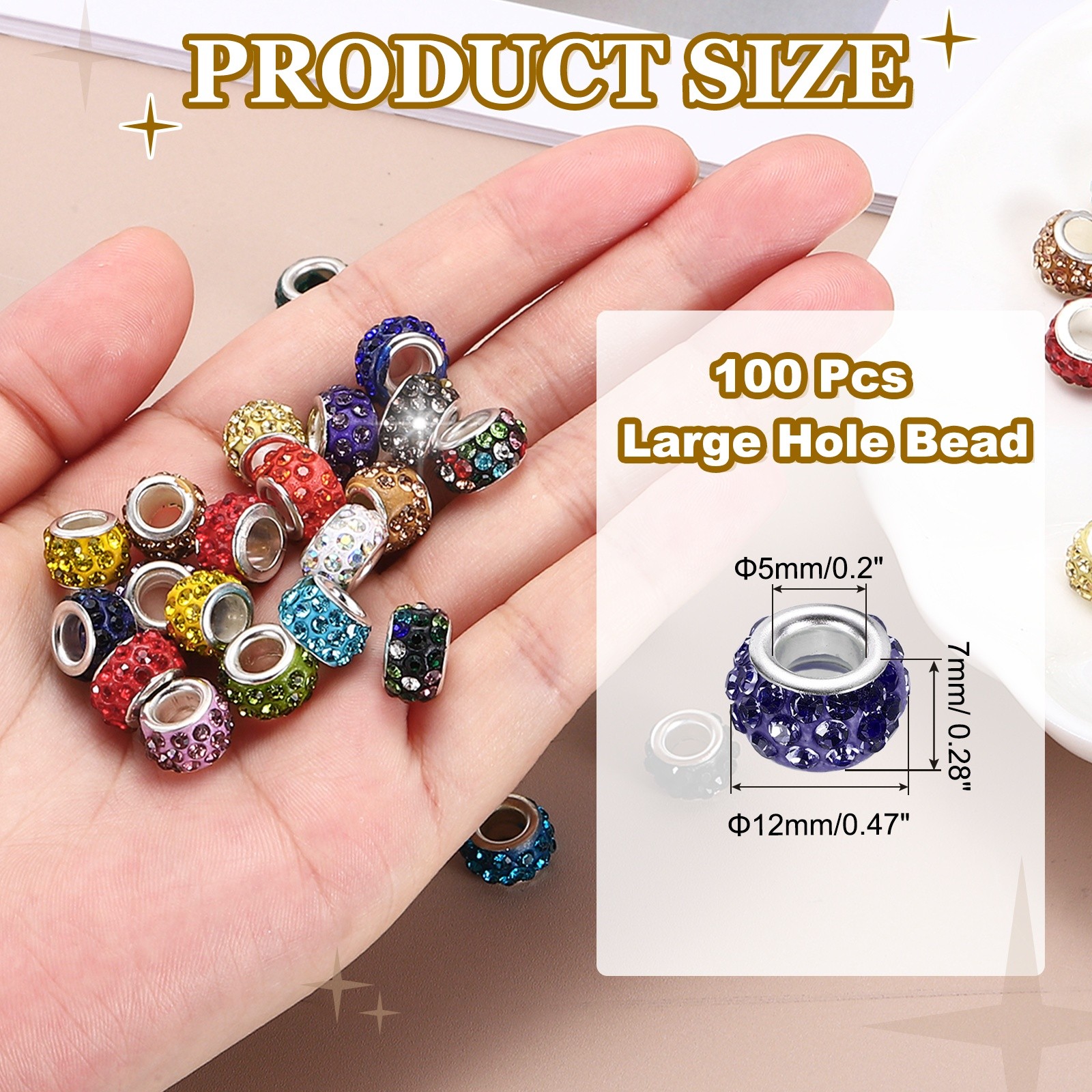 100 Pcs Large Hole Bead, 12mm Rhinestone European Beads (Lotus Purple)