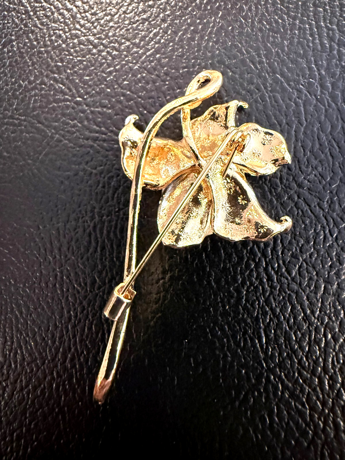 New Orchid Enamel Flower Brooch, 2.28-Inch, 14K Gold‑Plated Pin