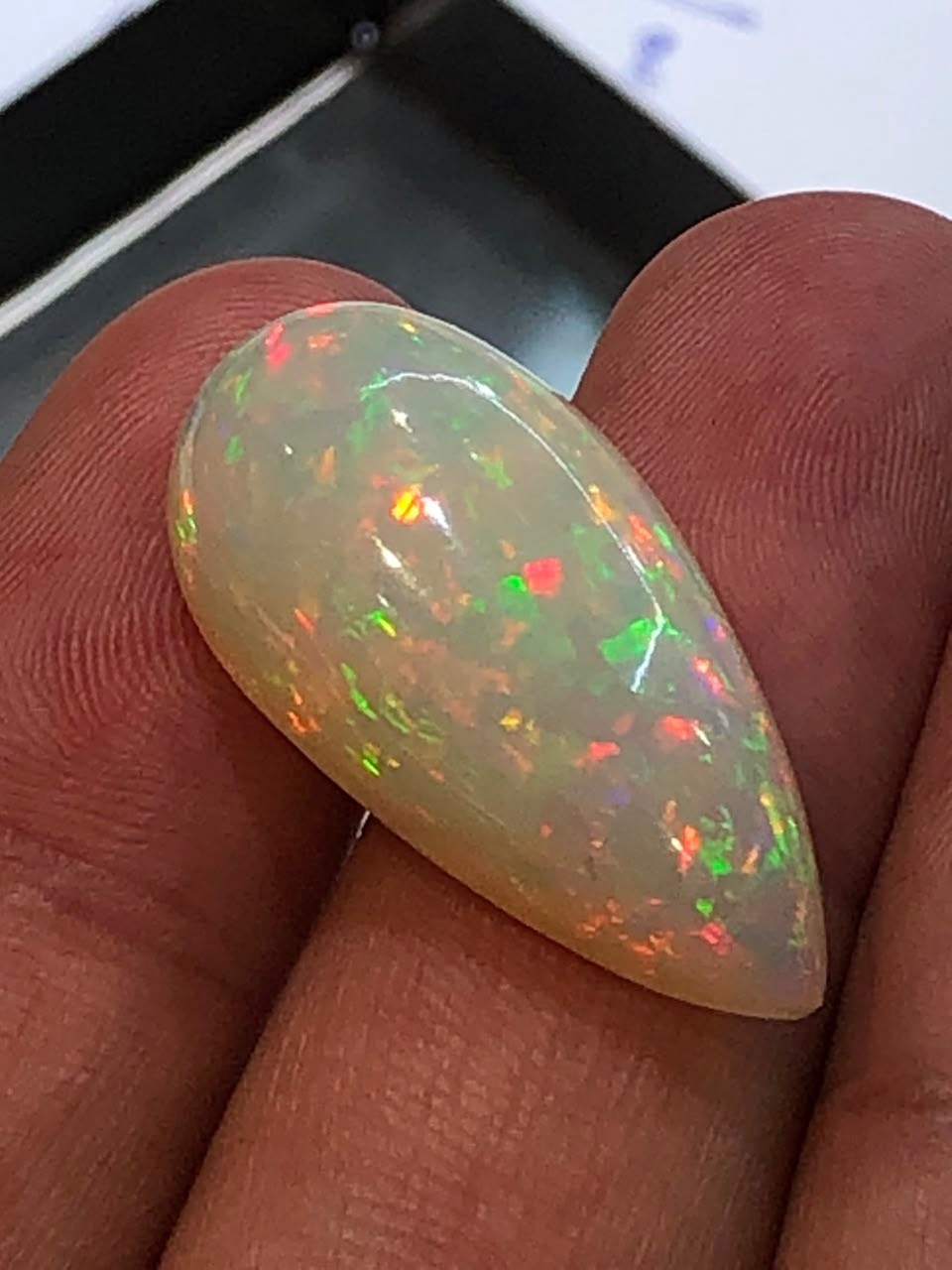 1. 55Ct Natural Ethiopian Welo Opal Pear Cabochon Multi Color Play of Color