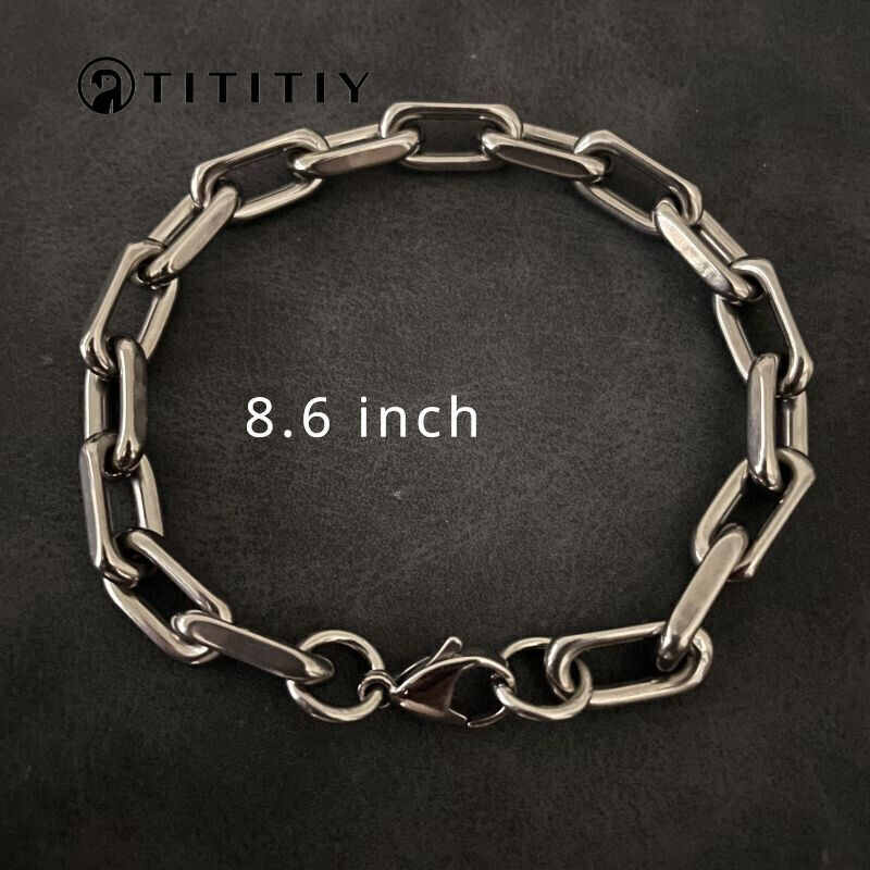 New 8mm Pure Titanium Chain Bracelet Men Women Flat O-Chain Anti Allergy 8.6inch