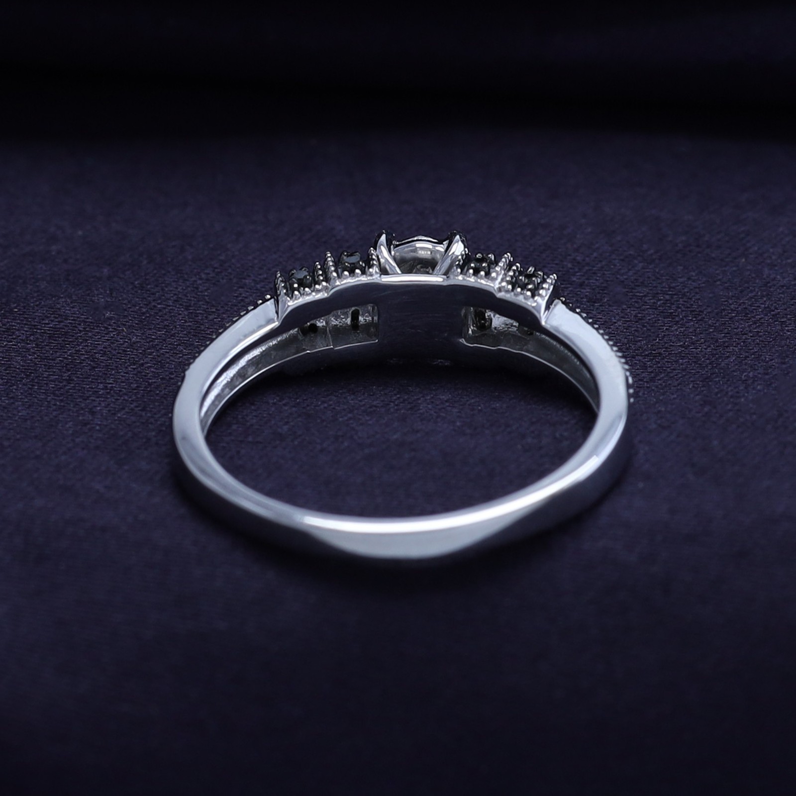 1/8 Ct Black & White Natural Diamond Promise Ring Sterling Silver 925