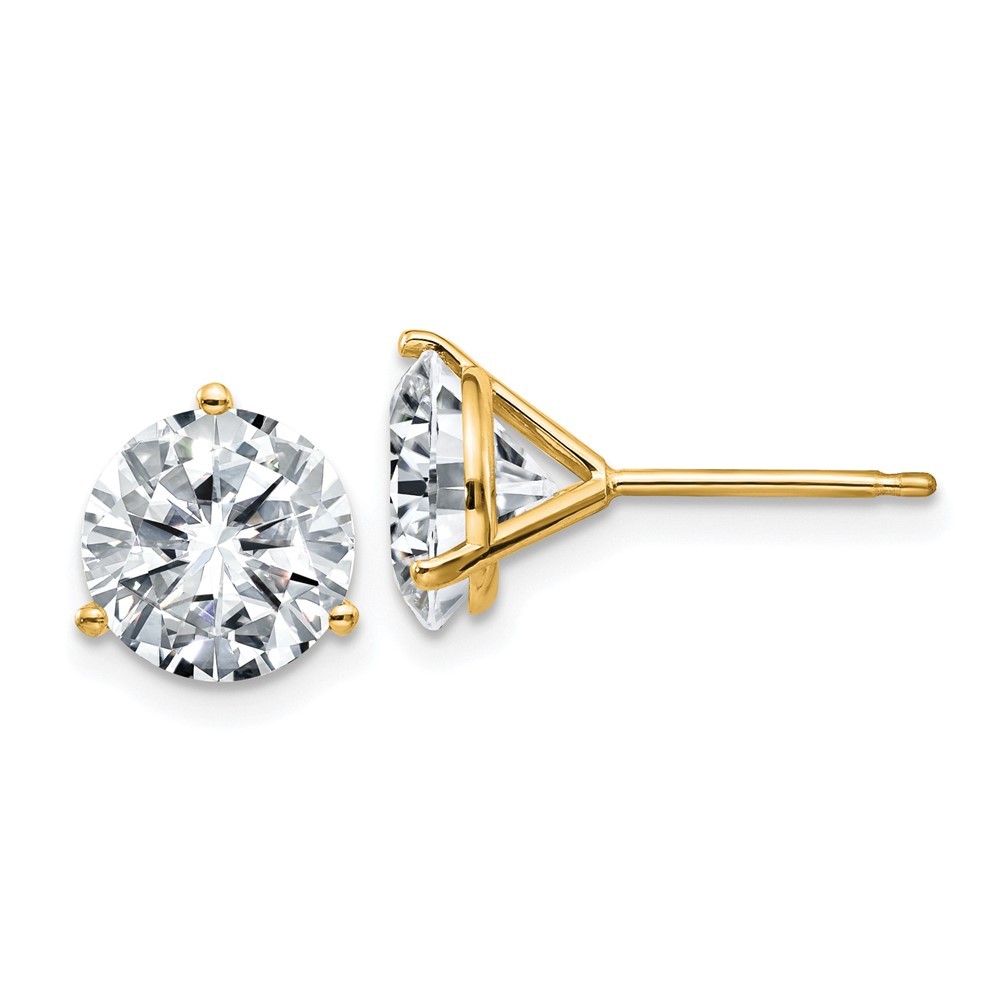 14k Yellow Gold 4ct. 8.0mm Round D E F Pure Light Moissanite Stud Earrings