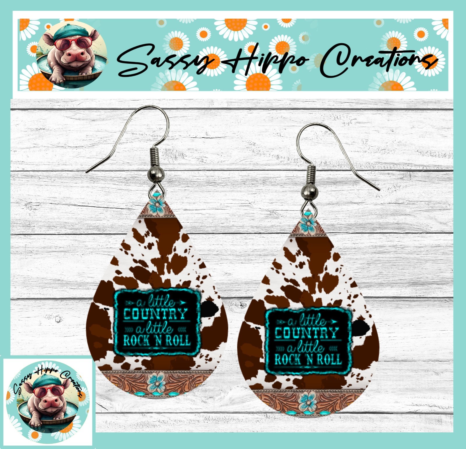 Earrings Teardrop Silver Hook Backs Little Country Little Rock N Roll Cowgirl
