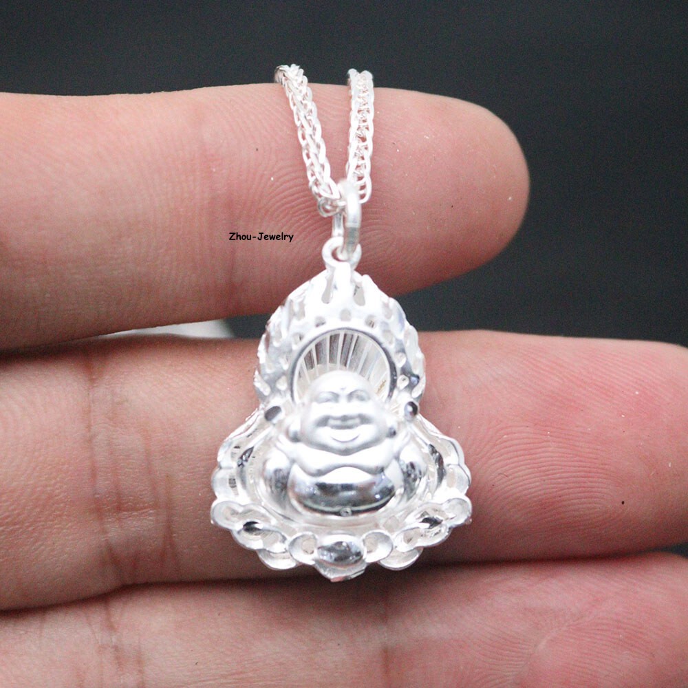 Pure S999 Sterling Silver Women Men Flame Buddha Pendant 4-5g 29*19mm