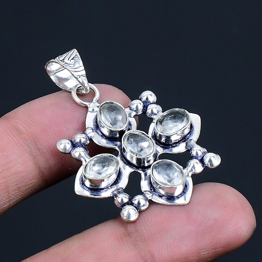 White Topaz Gemstone Handmade 925 Sterling Silver Jewelry Pendant 1.77″