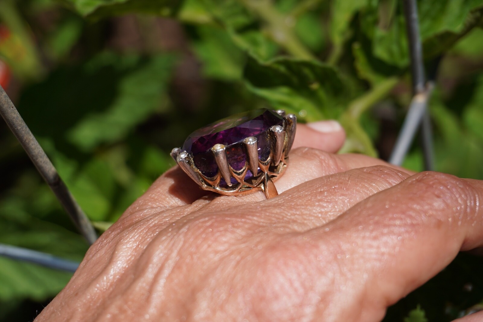 Antique 14K & Silver 43 Carat Amethyst & Seed Pearl Cocktail Ring