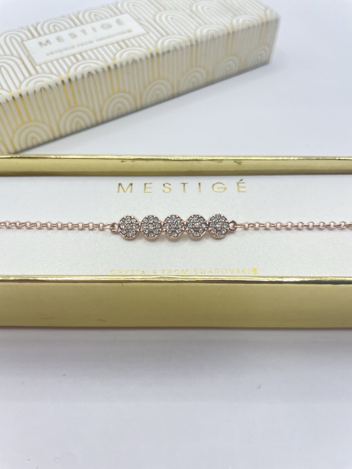 Swarovski Mestige Crystal Bracelet Rose Gold Tone Sparkly Pave Set Boxed