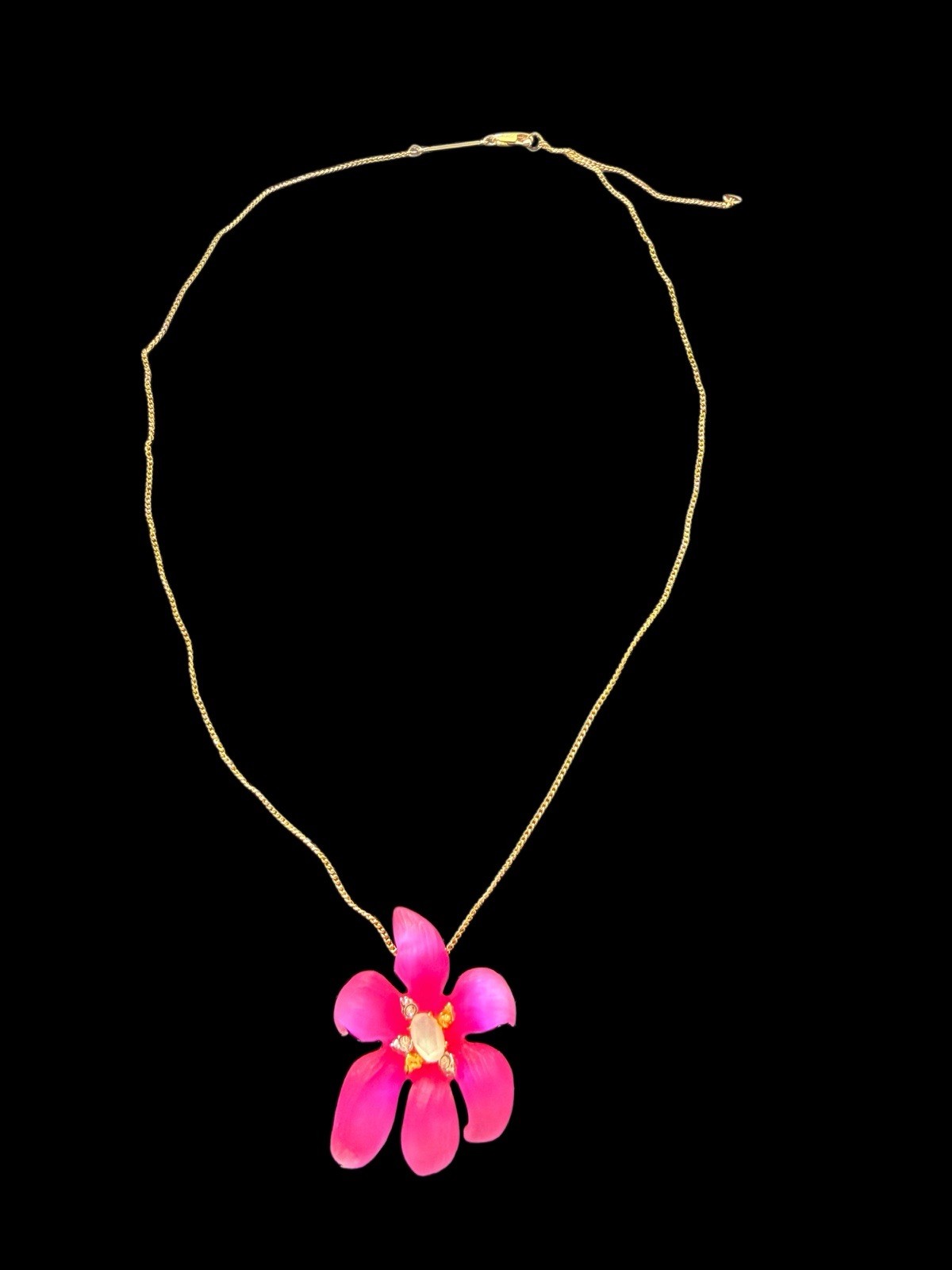100% Authentic ALEXIS BITTAR Neon Pink Lucite Lily Flower Necklace NEW!