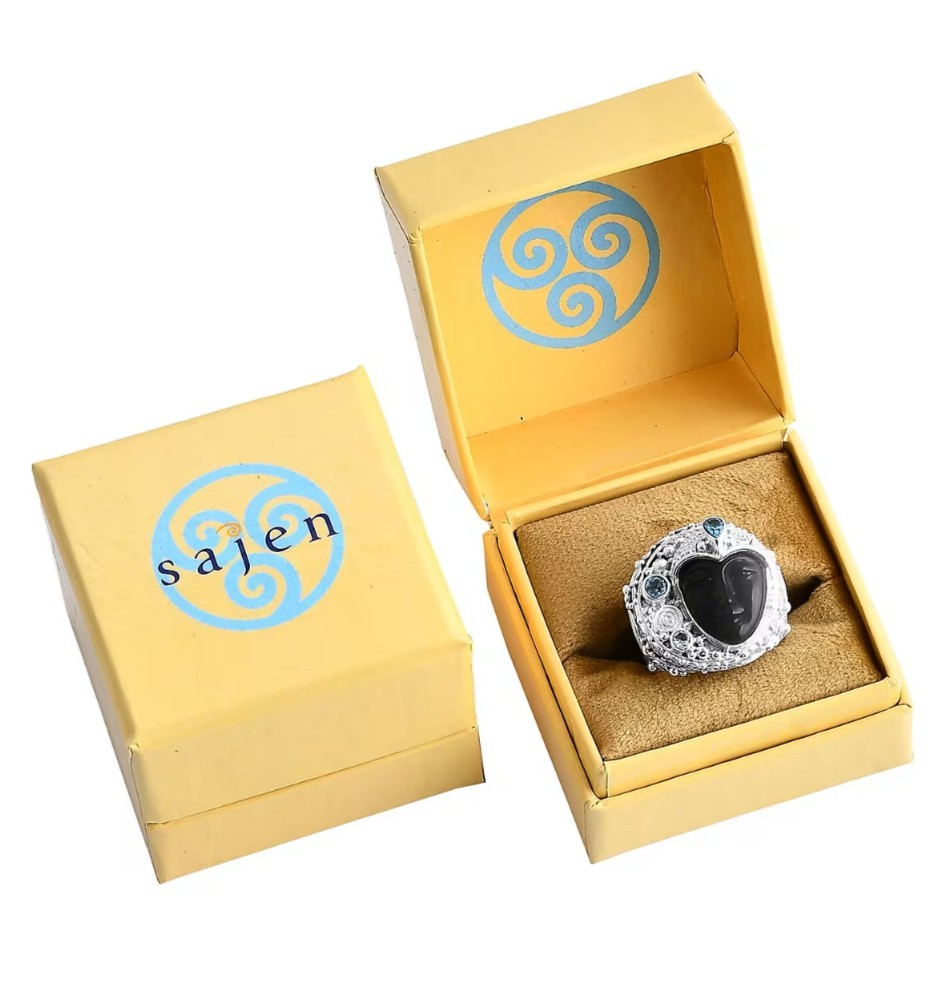 Sajen Rainbow Obsidian Carved Goddess MultiGemstone Sz6 Ring 925 Silver 8.00ctw
