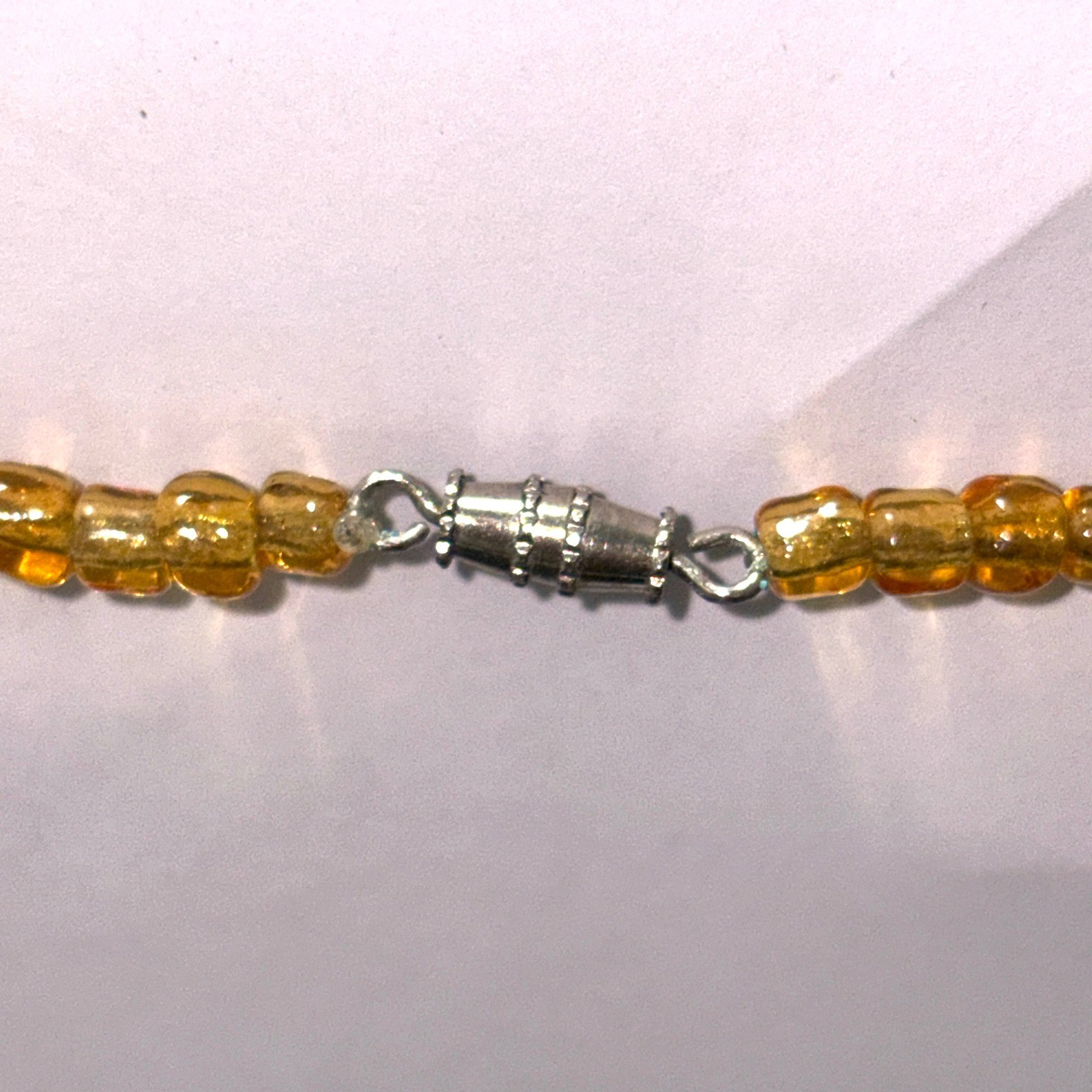 Vtg Amber Glass Teardrop Bead Necklace Yellow Honey Translucent 26″