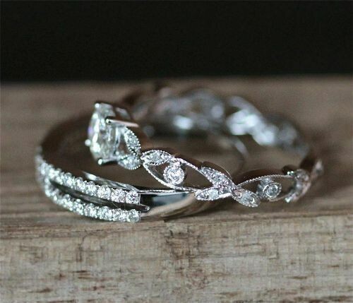 Filigree 3.25 Ctw Created Diamond Women’s Bridal Set Ring 14K White Gold Finish