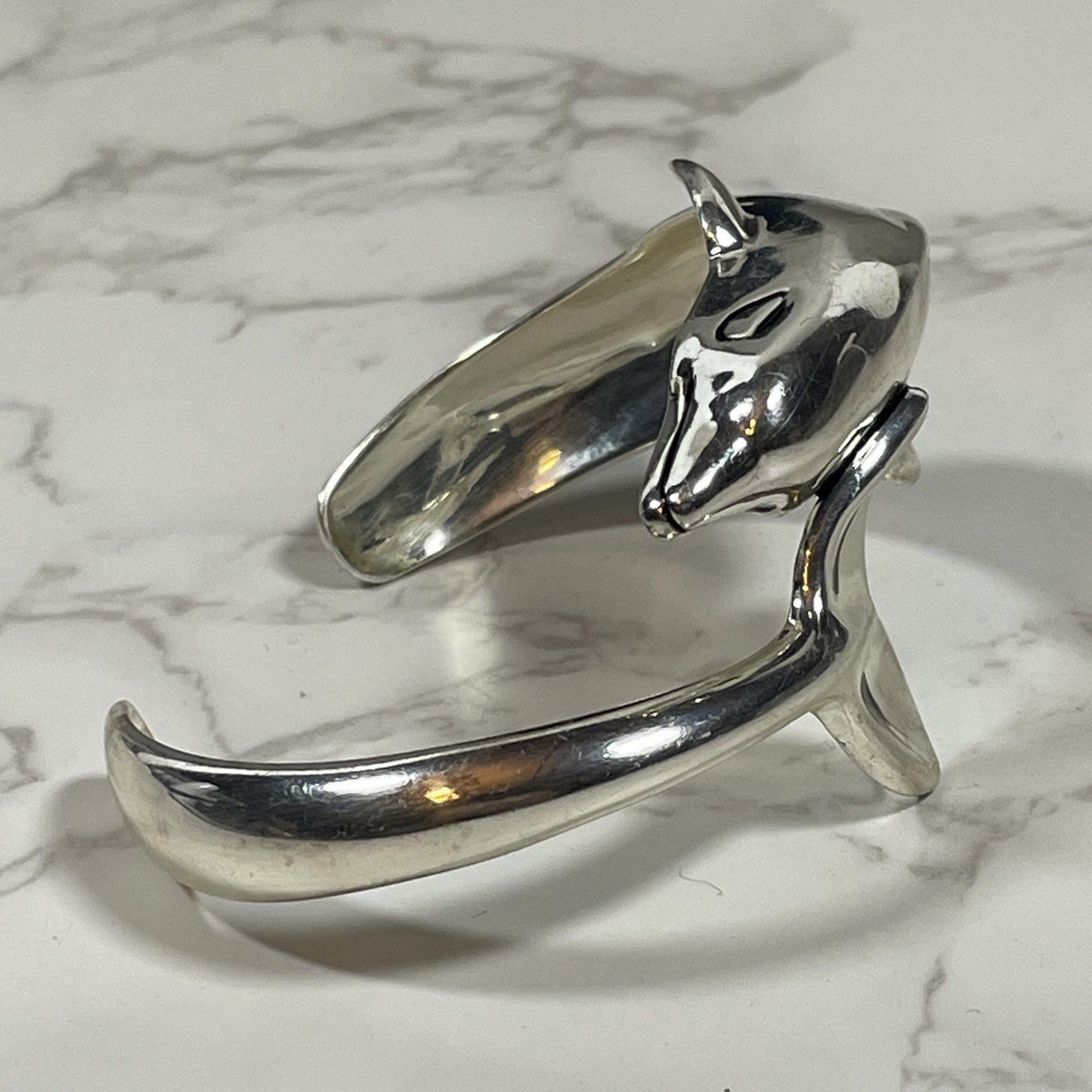 Vintage Best Jewelry Dolphin Wrap Cuff Bracelet High Polish Silvertone Statement