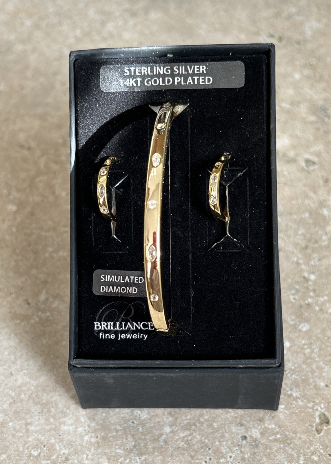 Brilliance Fine Jewelry 14K Gold Plated Sterling Silver Bangle & Earring Set NIB