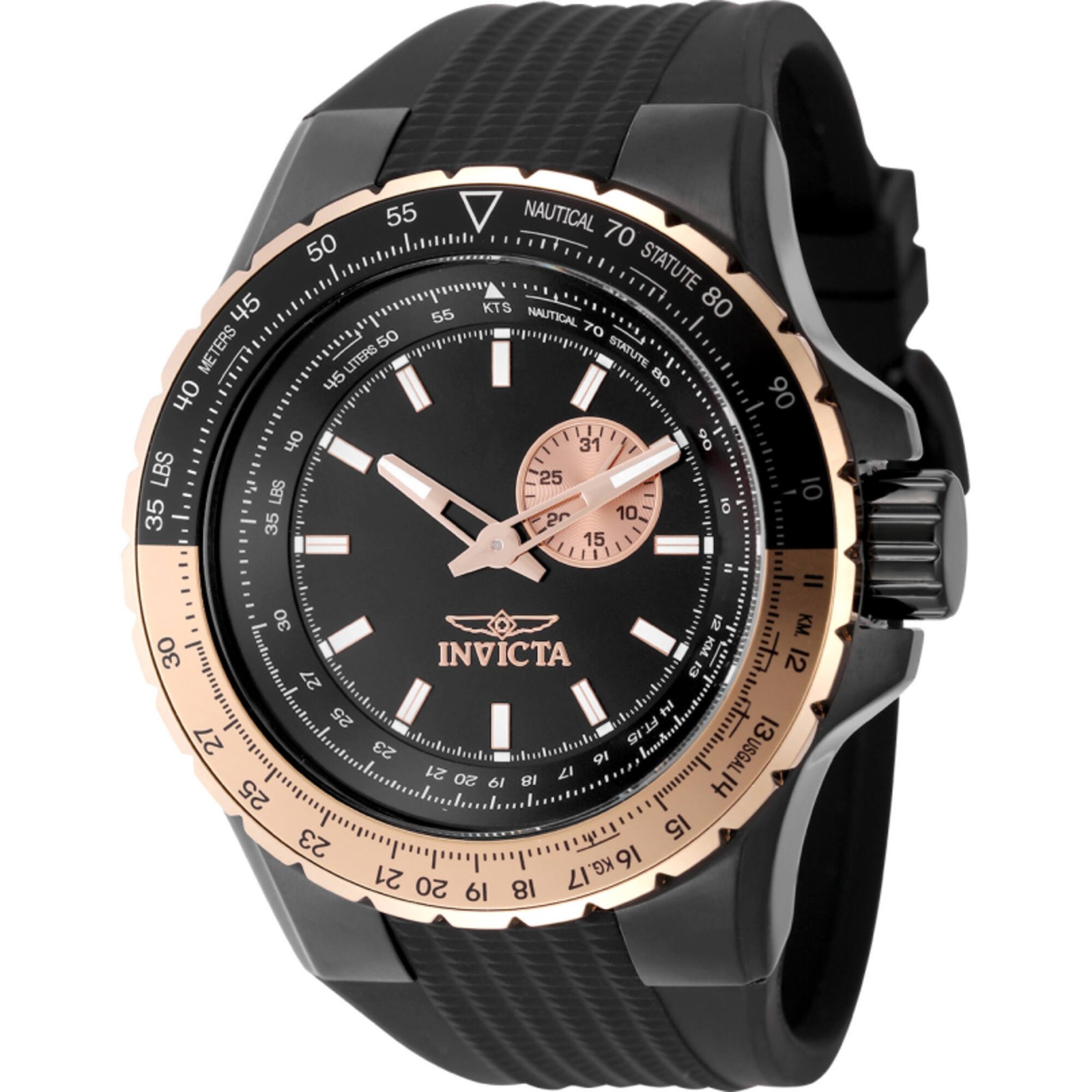 Invicta Men’s Watch Aviator Quartz Analog Black Dial Silicone Rubber Strap 49725
