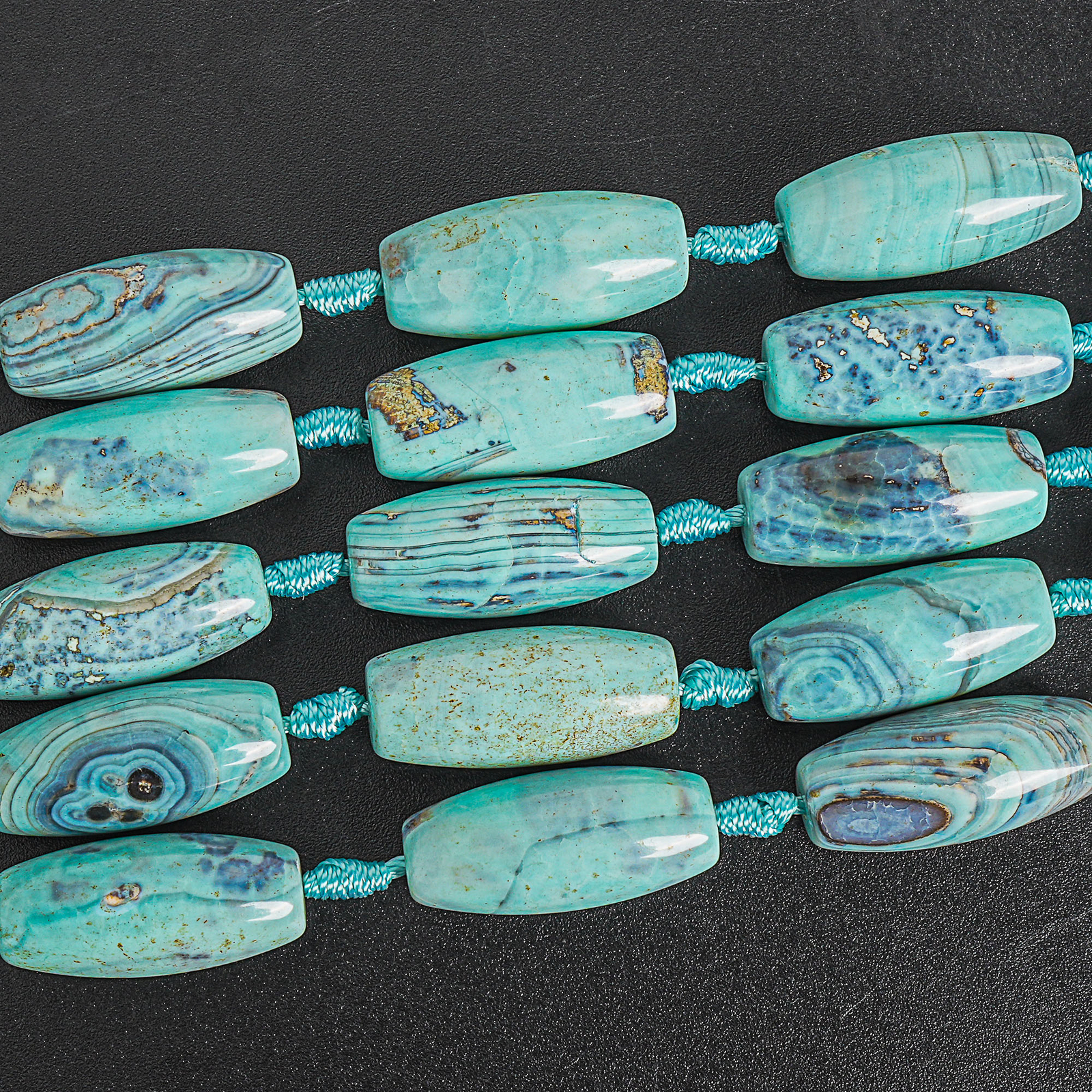 30X13MM Blue Dragon Skin Agate Beads Grade AA Drum Barrel Loose Beads 15″